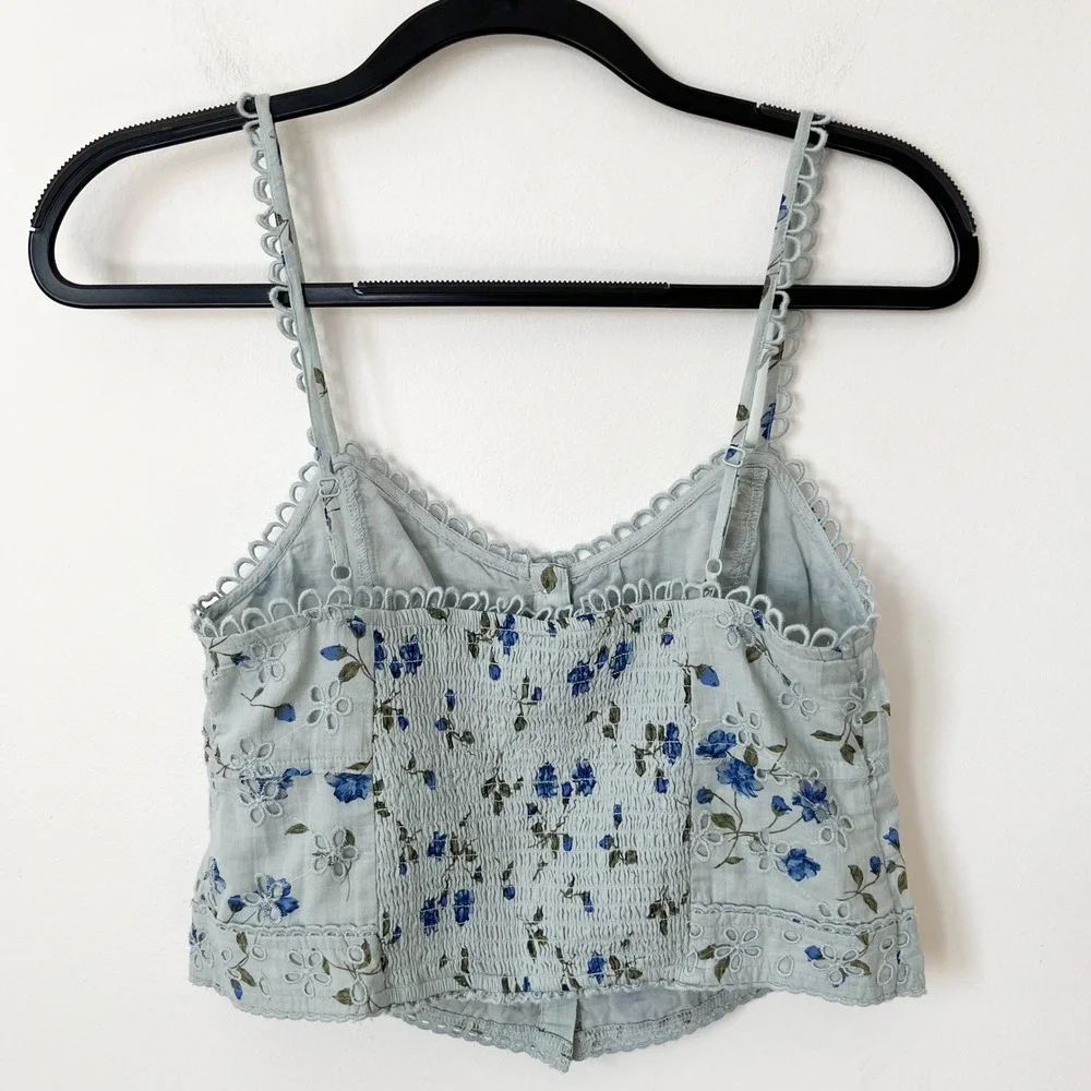 NEW American Eagle Floral Corset Top Tiered Mini Skirt Matching Set Small Blue